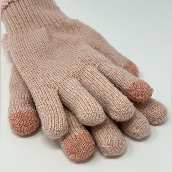 Pink Gloves Touchscreen Knit Ribbed Warm Winter Fuzzy Cuff Cozy Lined Glove Bow - Picture 12 of 17
